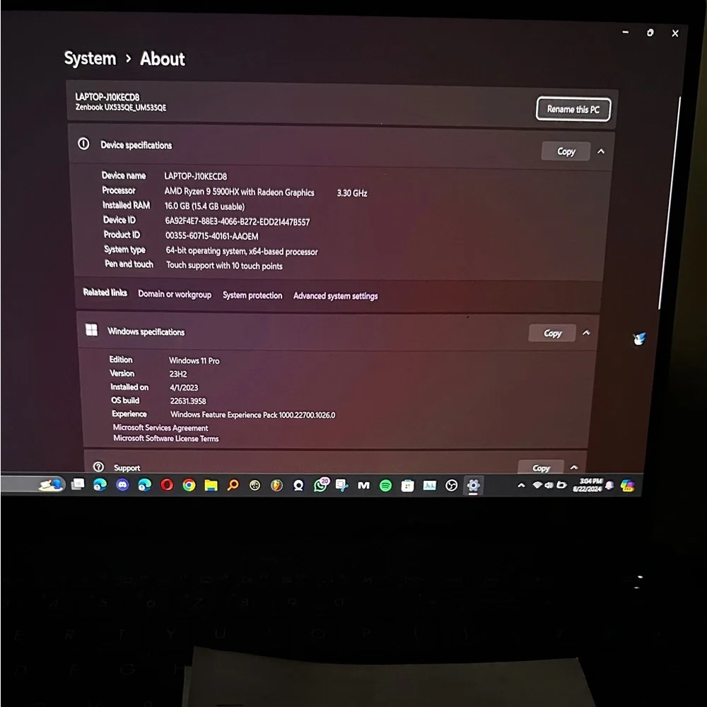 ASUS Zenbook 15 OLED 15.6” Touch-Screen Gaming Laptop- AMD Ryzen 9 5900HX- 16GB